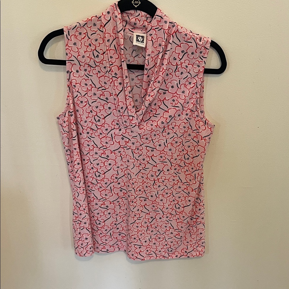 Anne Klein Pink Floral V-Neck Blouse